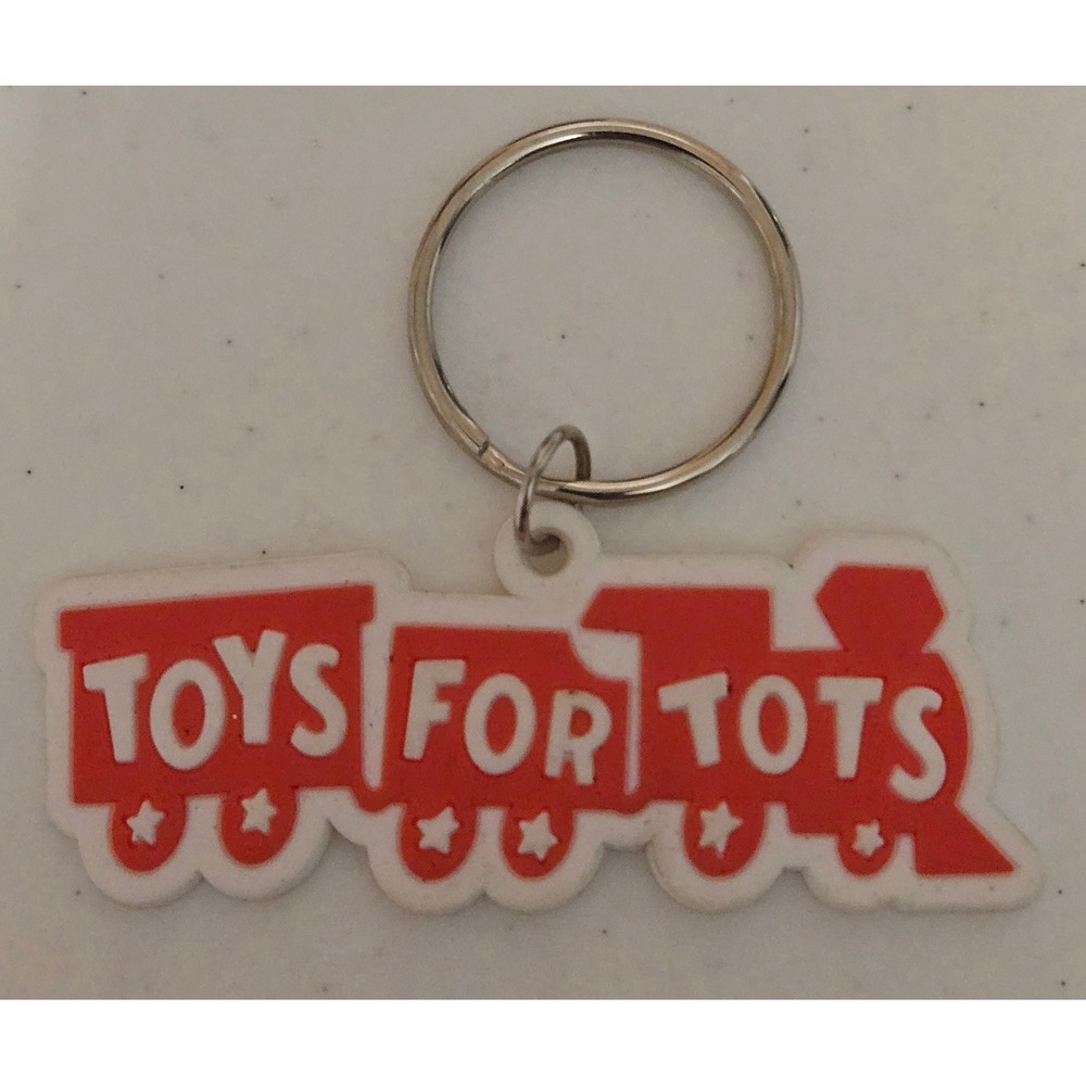 Toys‎ for Tots Train Keychain Red White Charity Logo Holiday Key Ring
